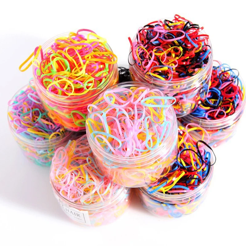 

500pcs high quality Various color Elastic Rope Rubber Band Women Girls child Tie Hair Styling Tools Students School Supplies