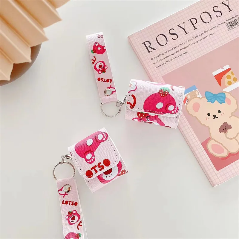 

Strawberry Bear Lotso PU Leather Apple AirPods 1 / 2 / 3 Pro Case Cover iPhone Earbuds Accessories Airpod Case Air Pods Case