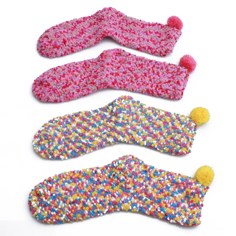 

Women Plush Knitting Warm Socks Casual Lovely Coral Fleece Candy Colors Cake Sock Comfortable Breathable