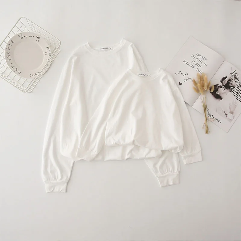 

HAYANA 2021 Autumn New Family Matching Outfit Long Sleeve Solid O-Neck Shirt Family Look