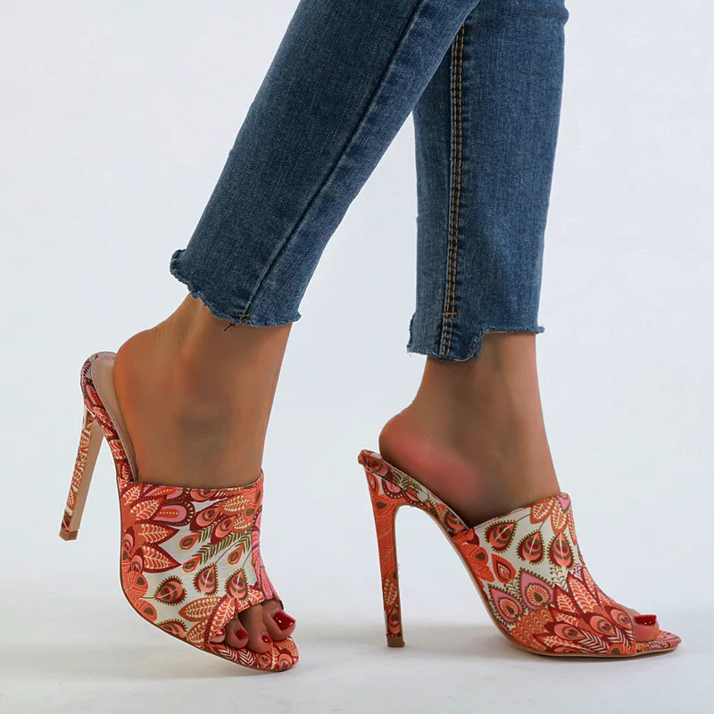 

Shoes Woman's Slippers Thin Heels Heeled Mules Multicolored Sandals Slides 2021 Flat Soft High Autumn Rome Fretwork Casual Basic