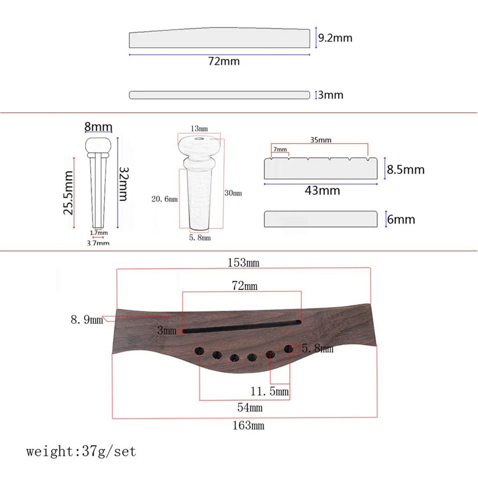 Акустическая гитара для порожка шлицевая Гайка Седло Ремонтный комплект
