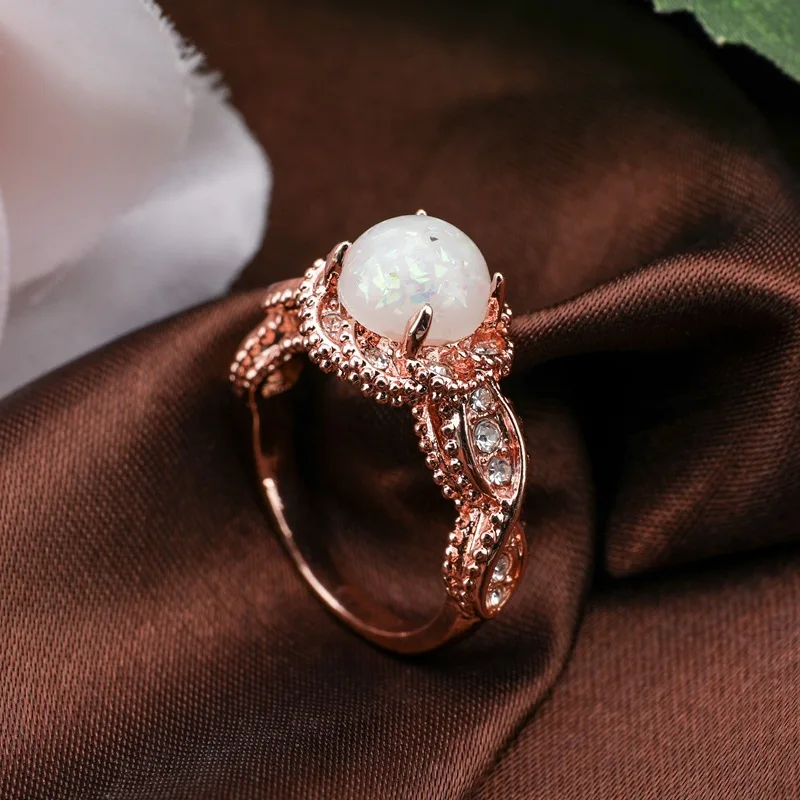 Кольцо из розового золота с круглым лунным камнем/опалом|Кольца| |