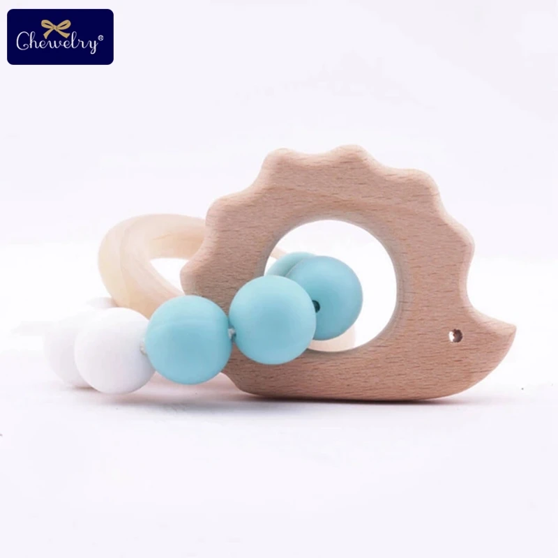 Silicone Hedgehog 1 шт., детский браслет Teethe Woden, Ювелирное Украшение из бука, деревянное кольцо, персонализированные детские силиконовые бусины, детская коляска-погремушка, Товары для детей - Цвет: Silicone Hedgehog