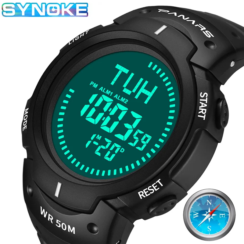 Мужские спортивные электронные часы со светодиодным компасом и