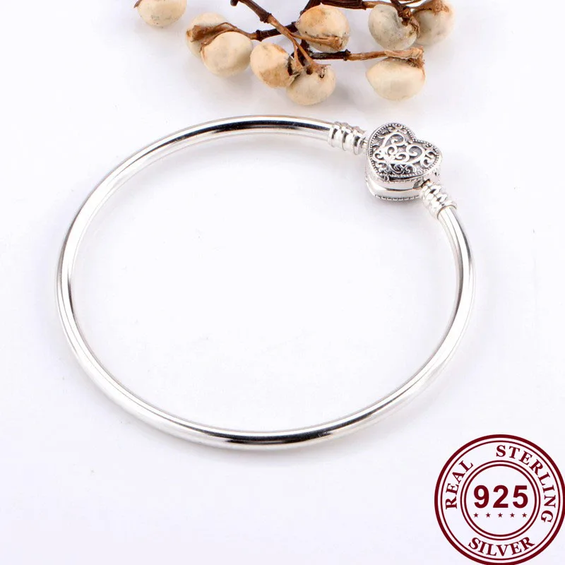 

Original 925 брелок Silver Pan Bracelet Heart Shaped Pan Bracelet Fit European Charm Bracelets Women Jewelry