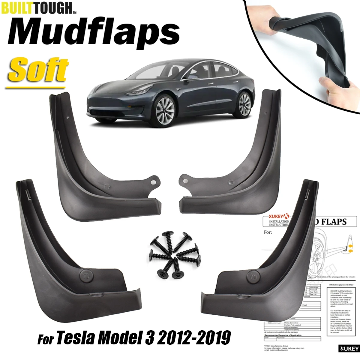 Брызговики 4 шт./компл. для Tesla Model 3 Model3 2016 2017 2018 2019 2020 2021 передние и задние