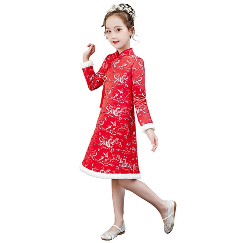 Утепленная одежда платье с цветочным узором для девочек на свадьбу подружки