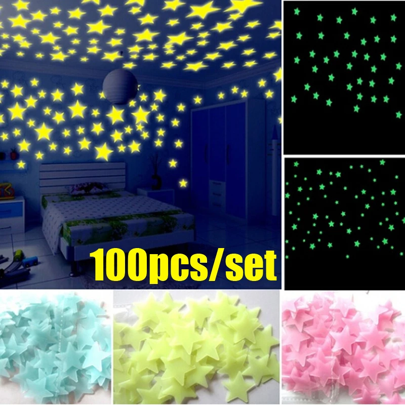 100 шт. светящиеся в темноте 3D-обои флуоресцентные наклейки | Дом и сад