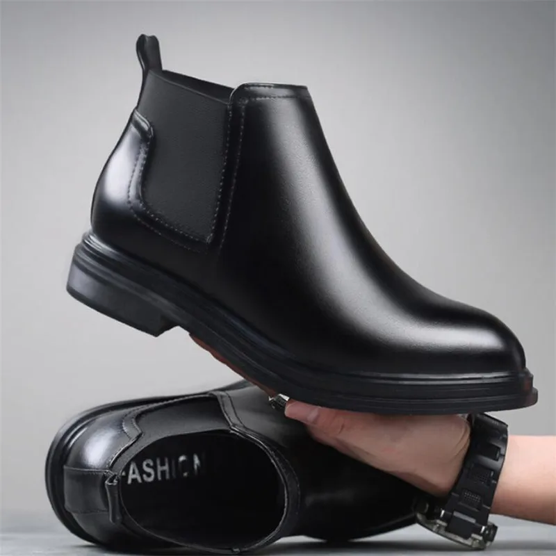 Мужские кожаные ботинки челси черные классические деловые трендовая обувь для