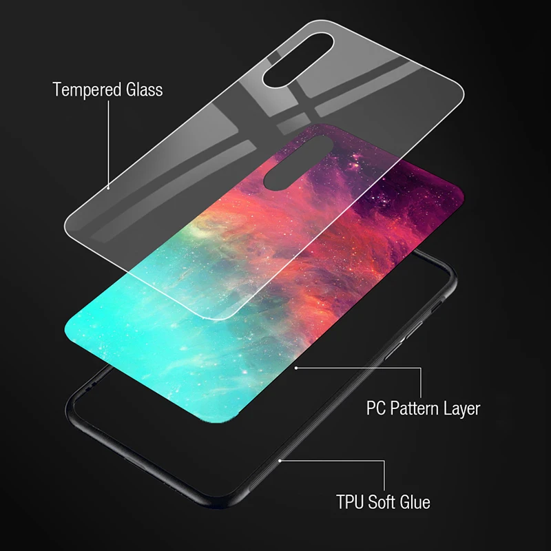 

Tempered Glass Case for Huawei Honor V30 Pro Nova 6 5G Cases Starry Sky Cover On Huawei P40 P20 Mate 20 10 Lite P30 Pro Covers