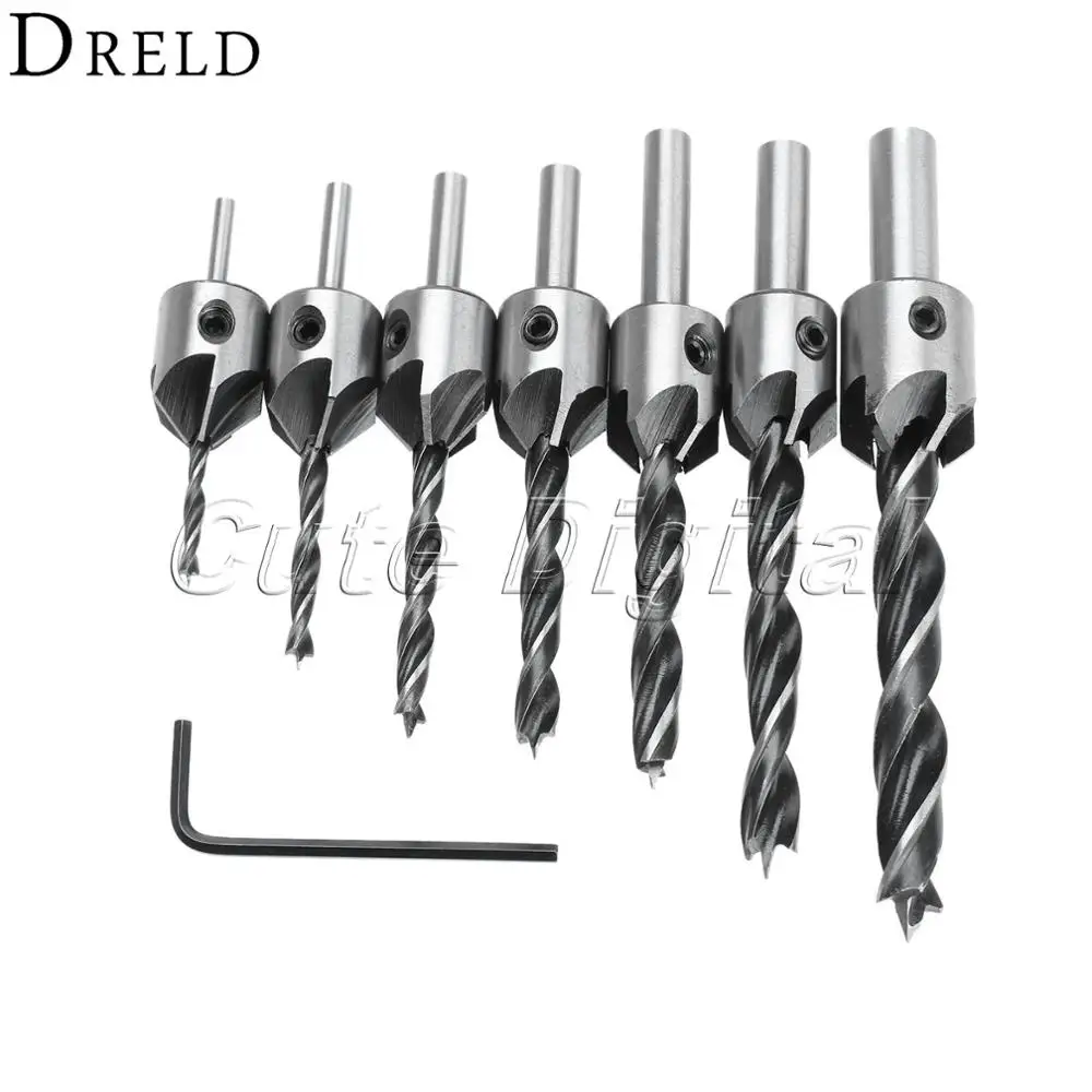 

DRELD HSS 5 Flute Countersink Drill Bit Woodworking Tool Wood Drill Bits Carbon Steel Reamer Chamfer Carpenter Tools 3mm-10mm
