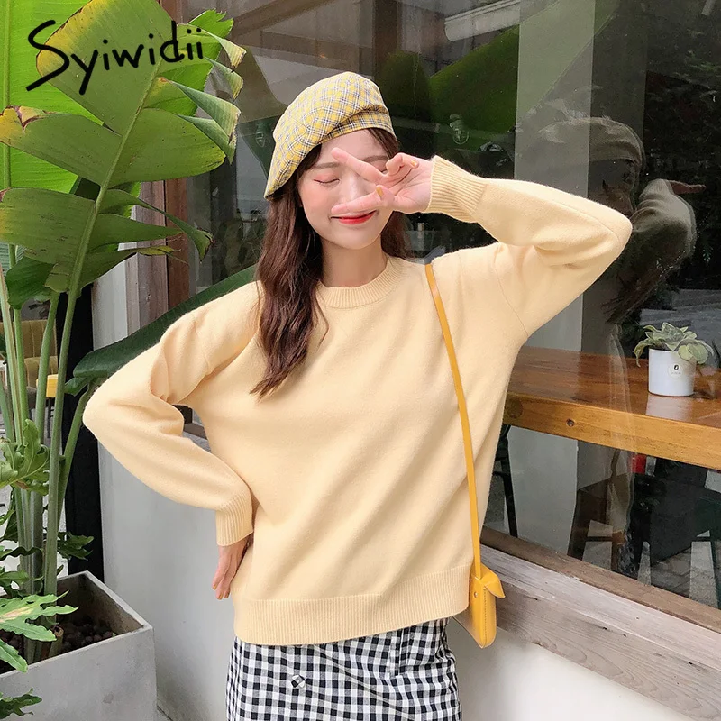 Женский кашемировый свитер s желтый вязаный с круглым вырезом и длинными