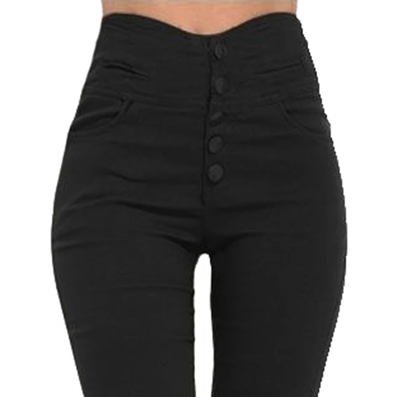 

Women'S Sexy High Waist Slim Casual Pants Stretch Large Size Buttoned Pants Black