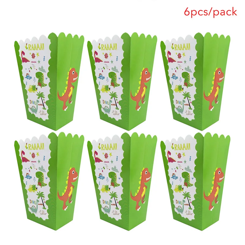 6pcs popcorn boxes Реквизит Динозавр для вечеринки брелок для ключей динозавры кольцо браслеты ожерелья украшения для дня рождения подарок для детей Детские вечерние сувениры для душа - Цвет: 6pcs popcorn boxes
