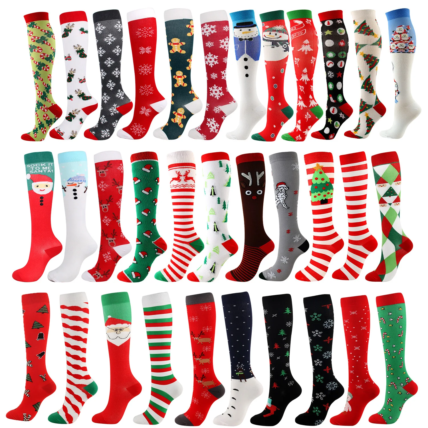 

Рождественские компрессионные высокие чулки для женщин и мужчин, Рождественская серия, нейлоновые носки до колена с рисунком снеговика, ло...
