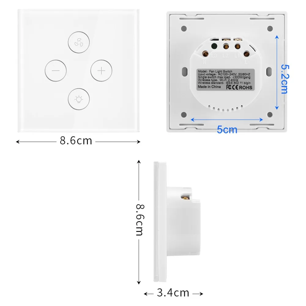Timethinker Smart Life Fan Switch ЕС США Wifi потолочный светильник сенсорный переключатель