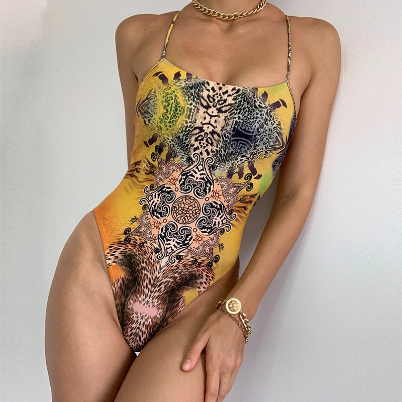 В-X Винтаж цельный леопардовый купальник сексуальный купальник-бандо женский 1 шт