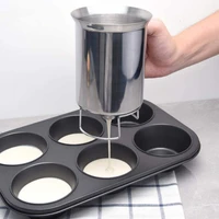 stainless steel pancake batter dispenser great for baking muffins cooking crepes easy flow spout measuring gauge in cups