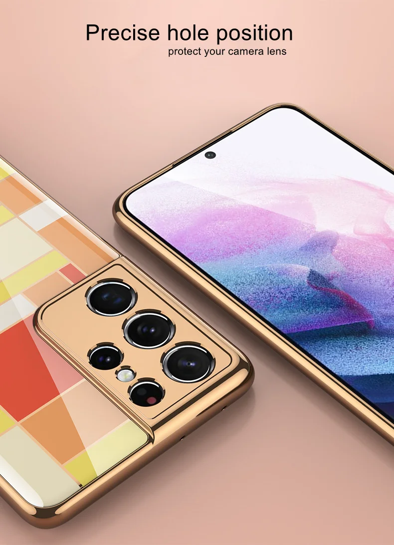 

Luxury Plating Glass Case For Samsung Galaxy S21 Ultra S21 Plus 5G Case Soft Frame Camera Protection Cover for Galaxy S21 Plus