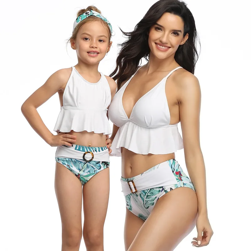 

Swimsuit Sexy Beachwear 2021 Women Summer Beach Wear Chiffon Swimwear Family Matching Costume Hot Bikinis Set Sun Bathing Suit