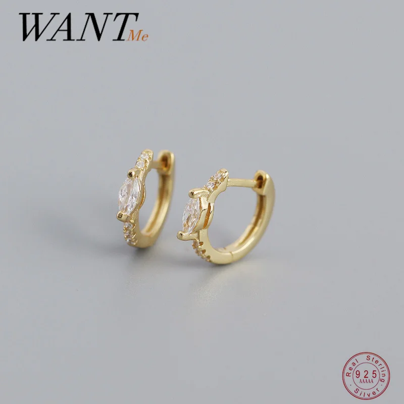

WANTME 925 стерлингового серебра Мода класса люкс с пряжкой и подвеской в виде белой Циркон пирсинг Huggie серьги-гвоздики для женщин в готическом ...