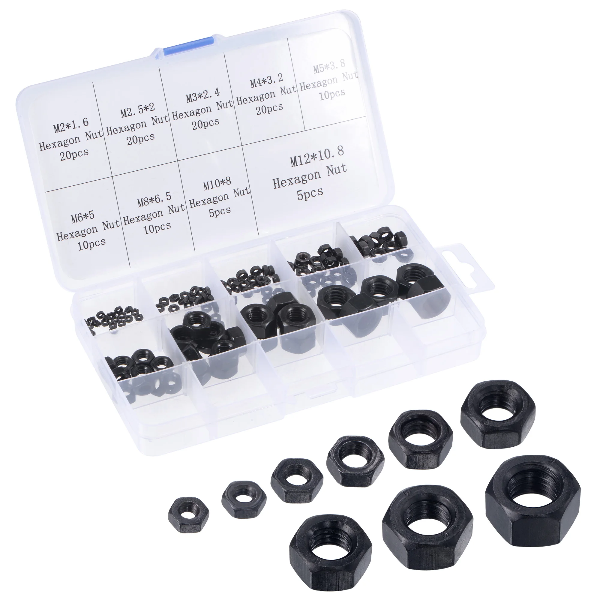 

Шестигранные Гайки Uxcell-120 шт. 9-размер Метрическая грубая резьба Шестигранная гайка из углеродистой стали набор для болтов