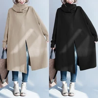 2021 zanzea women side pockets jackets turtleneck long coats casual solid long sleeve overcoats autumn winter pullovers outwear
