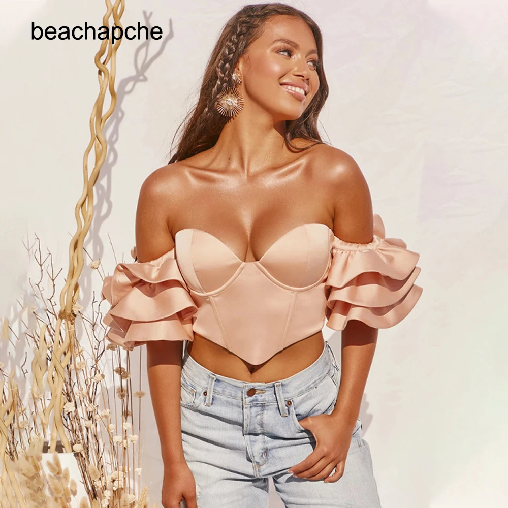 beachapche Off Shoulder Sexy Blouse Women Shirts Summer Butterfly Sleeve Backless Blusas Elegant Fashion Back Zipper Mujer Tops