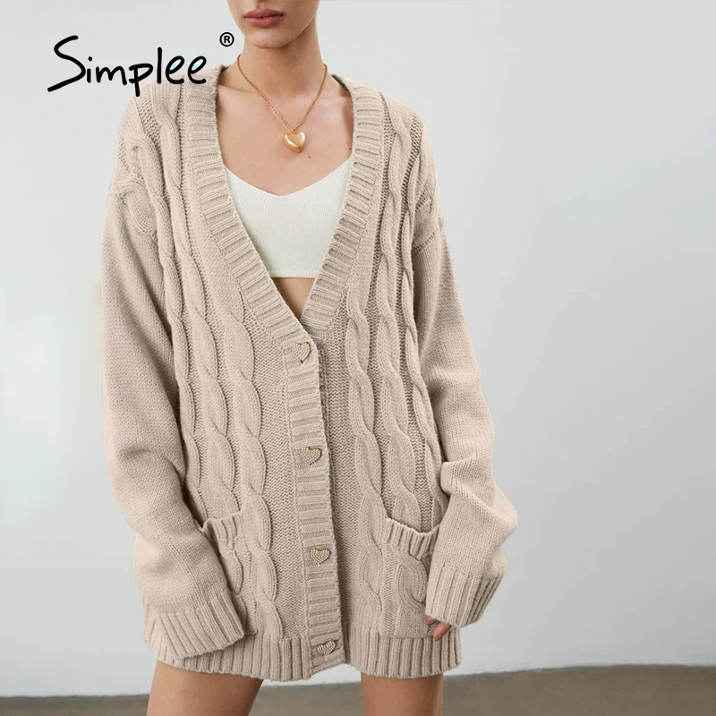 Simplee свободный женский длинный кардиган с v-образным вырезом и карманом зимний