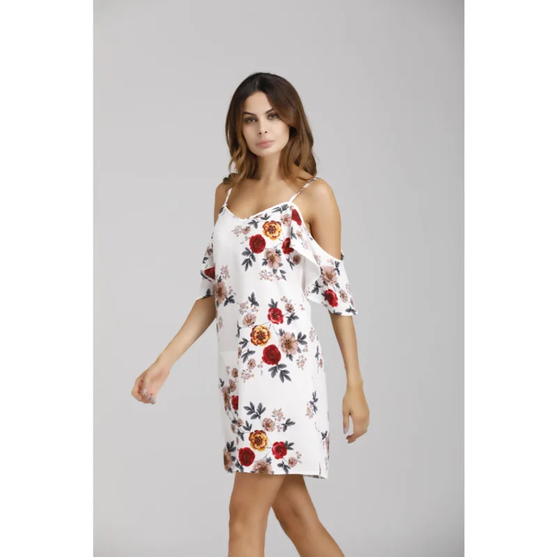 

Fall 2020 New Style Ruffle Print Suspender Skirt Fashion Top Print Diagonal Collar Chiffon Print Shirt Cold Top