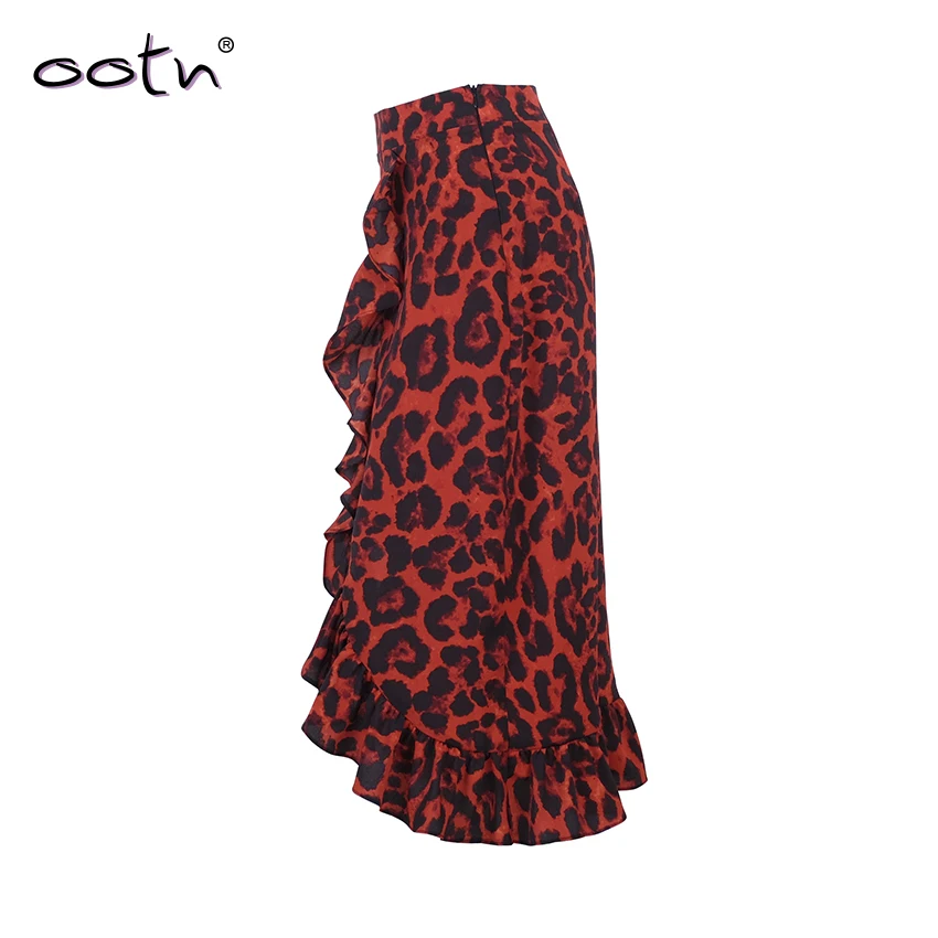 Ootn Leopard длинная юбка женский Высокая талия длинная юбка Женский Улица рябить животных печати юбка Женский Лето Красный для отдыха