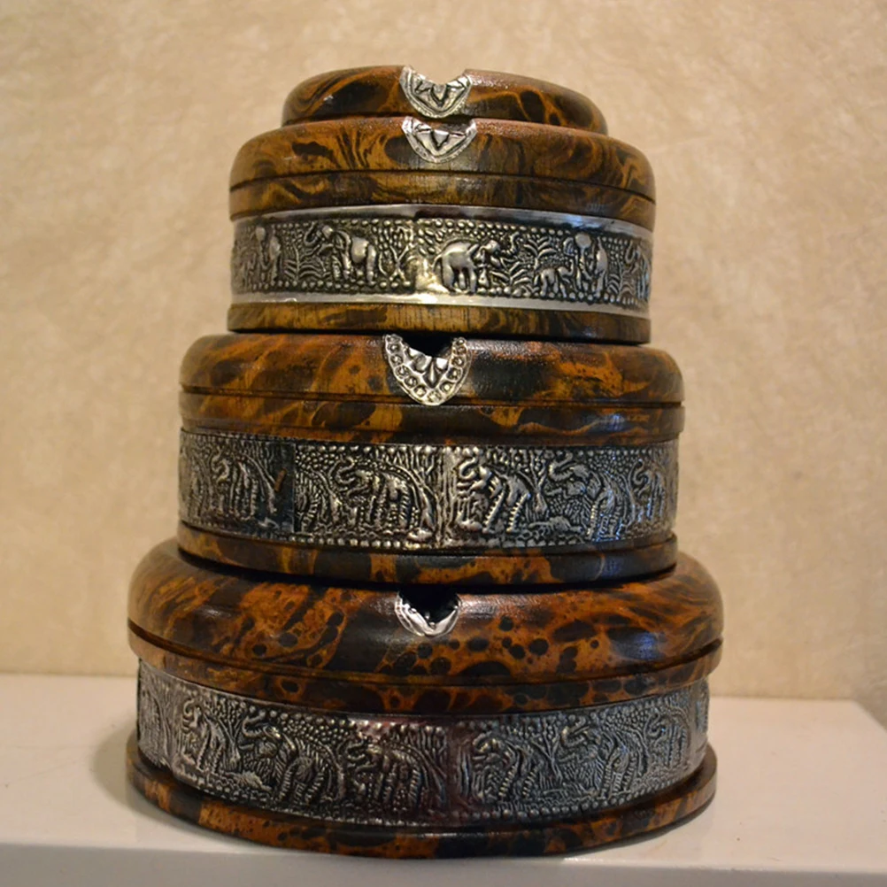 Круглая деревянная пепельница винтажный чехол с рисунком слона настольное