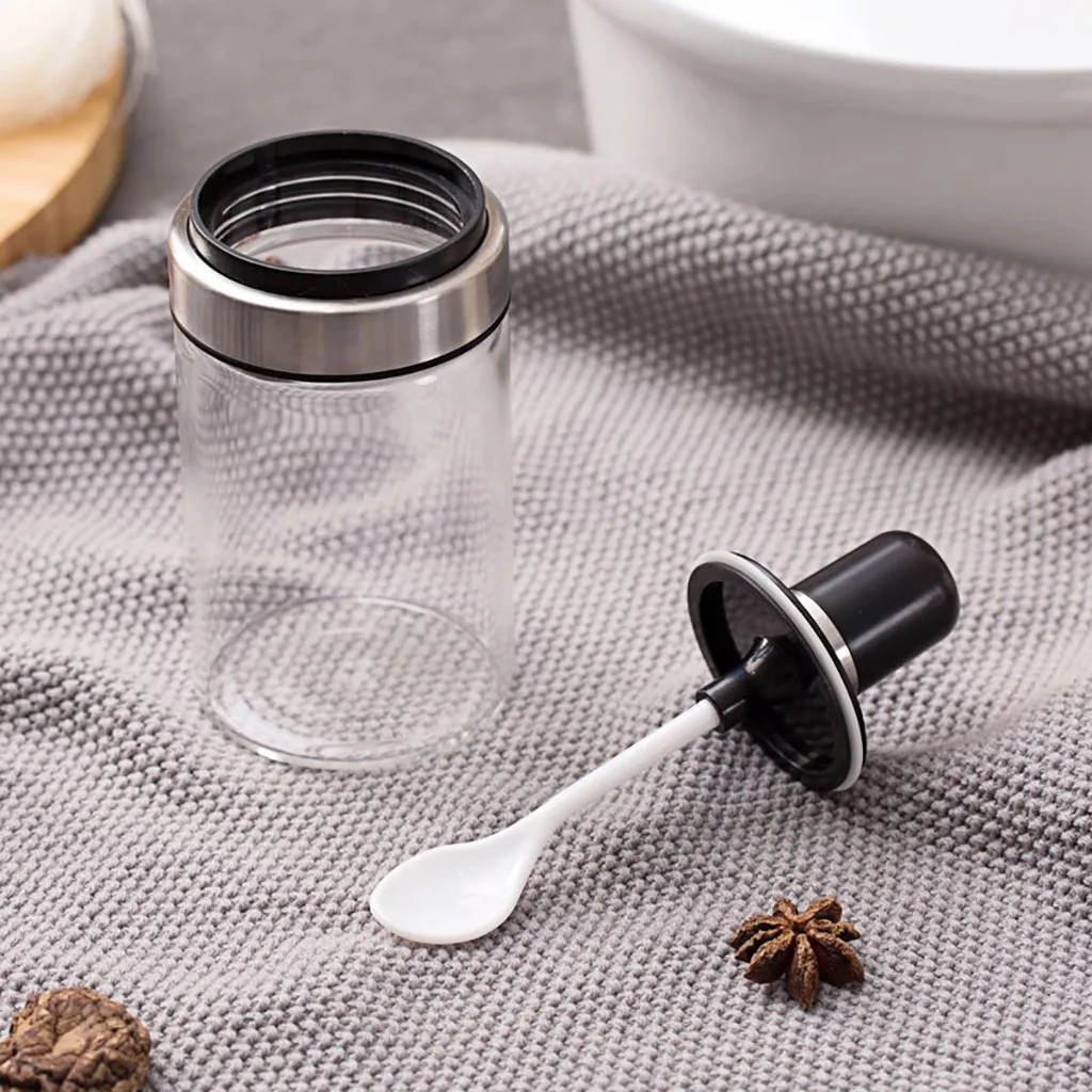 

1pc Spice Airtight Glass Jar Containers with spoon Condiment Salt Seasoning Storage Bottle Spice Jars kitchen tool seasoning pot