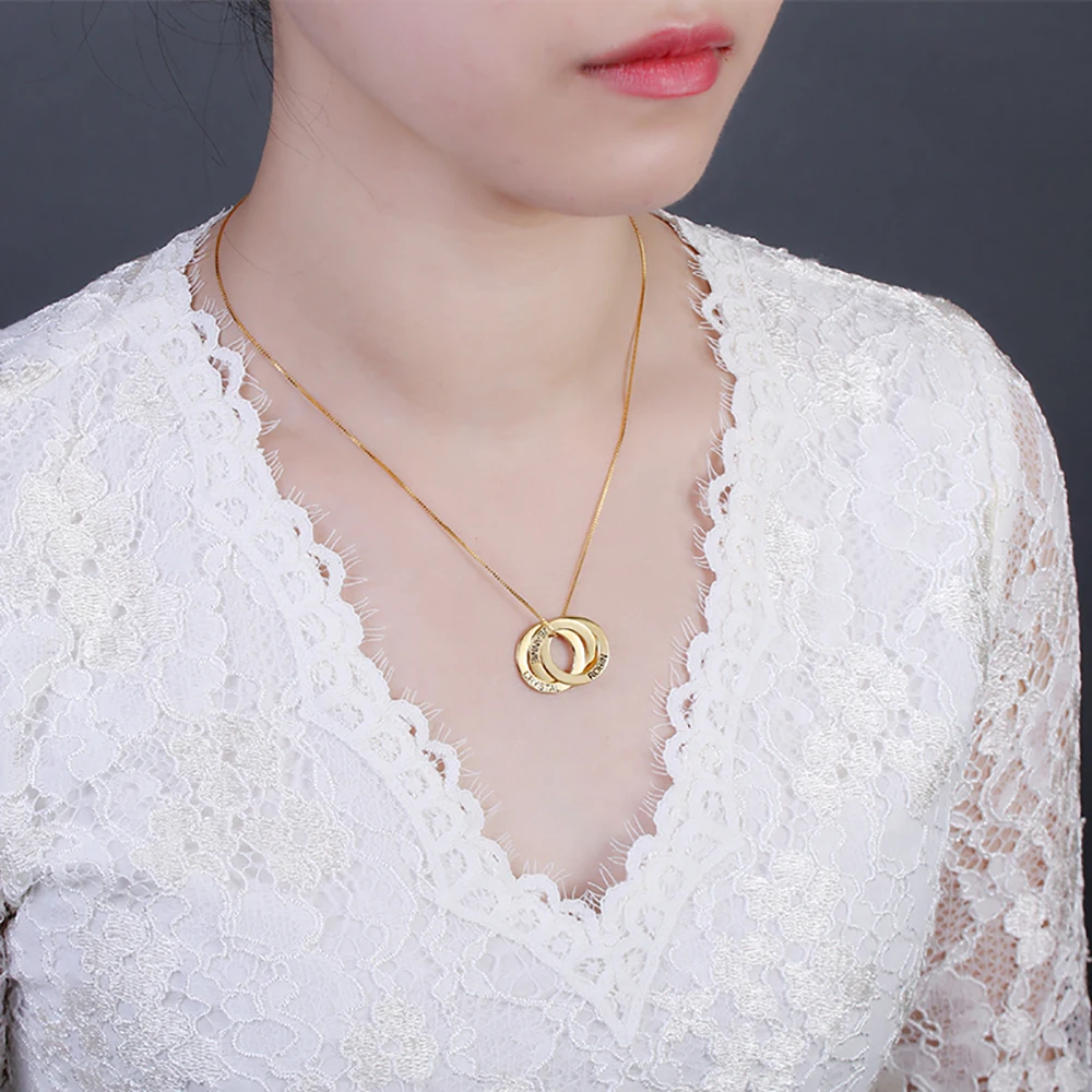 

Uonney Wholesale Custom Russian Circle Necklace 2-5 Circles Engraved Name Necklace Christmas Gift Perfect Valentines Present