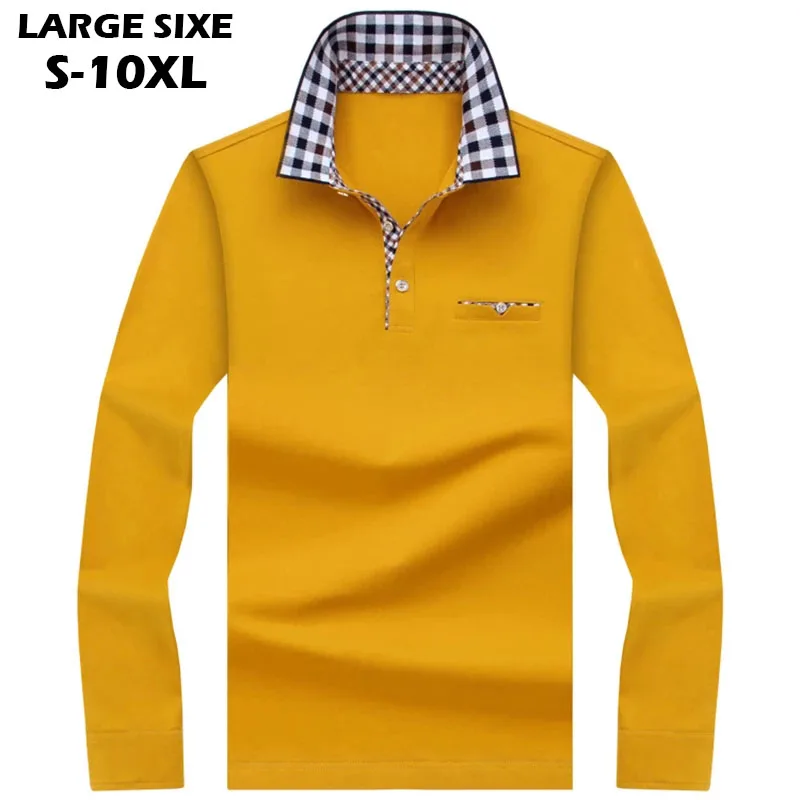 

Long Sleeve Trendyol Men Business Casual Solid Color Cotton Large Size S-10XL Men's Top T-shirt Autumn Lapel Polo Shirt