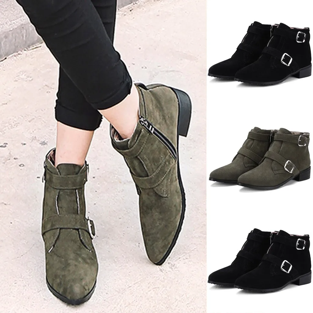 

2019 Boots Women Flock Shoes For Winter Boots Shoes Woman Casual Spring Autumn Genuine Leather Mujer Female Ankle Boots 8
