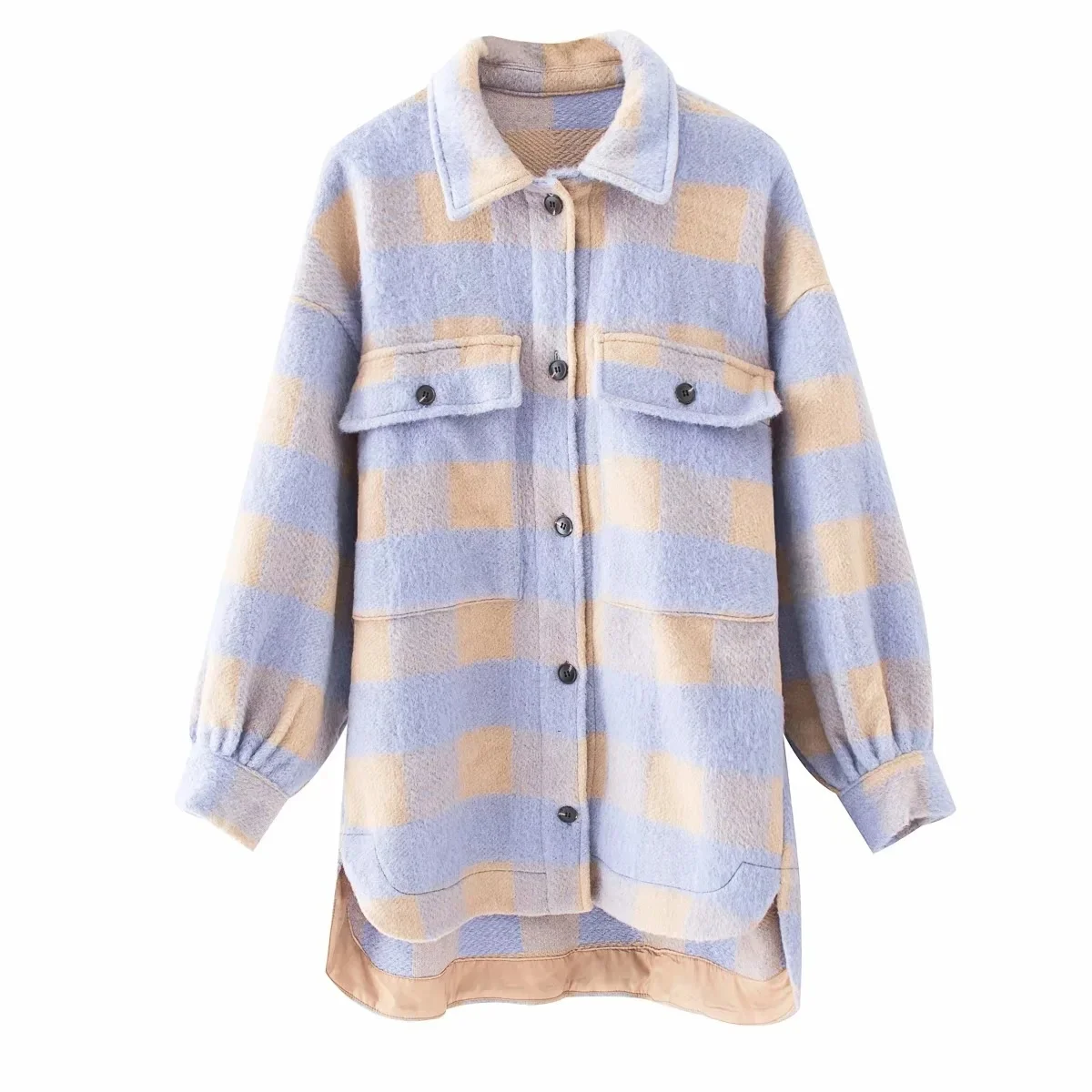 

Autumn and winter 2020 Lapel breasted loose and versatile medium and long plaid coat women's fashion