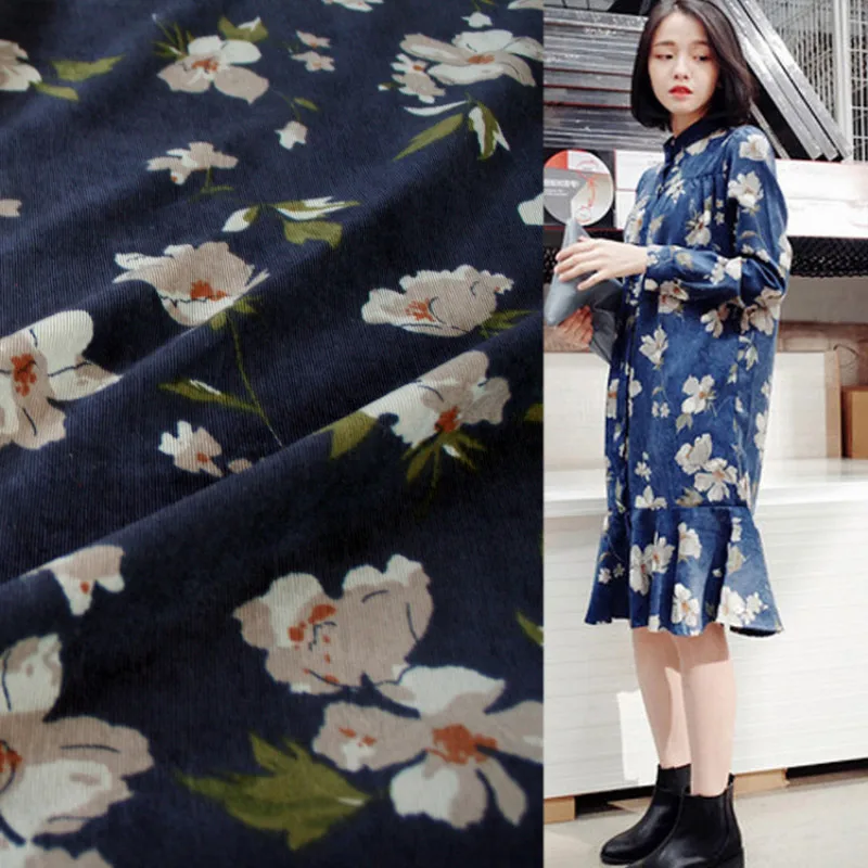 Полуметровая осенне зимняя Вельветовая ткань в стиле ретро с большим цветочным