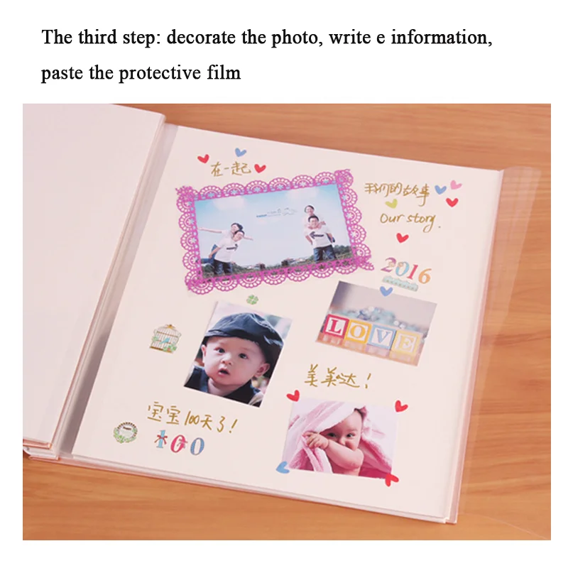 Polaroid 600 12 inch self-adhesive film diy handmade album romantic couple family baby growth creative wooden cover album