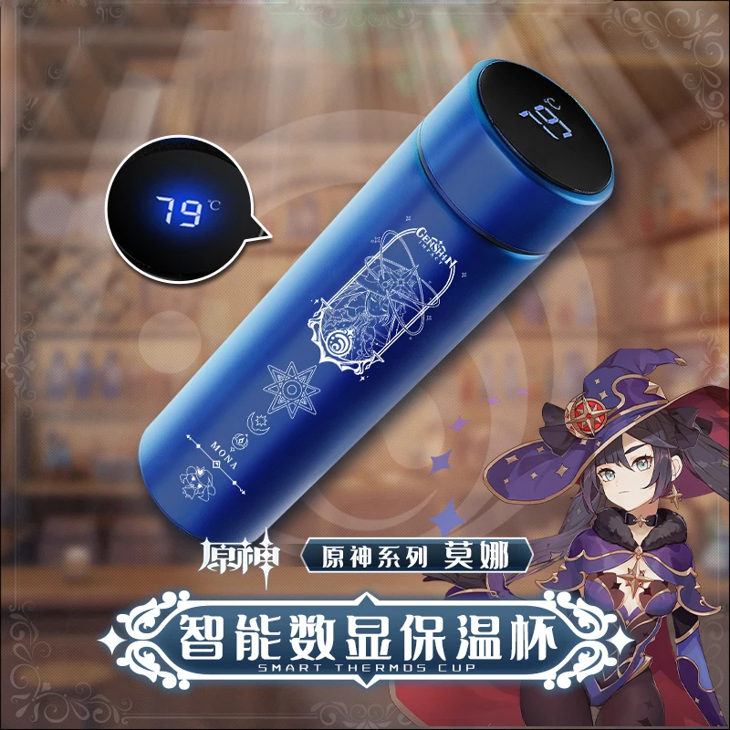 

Hot Game Genshin Impact Astrologist Mona Megistus Stainless Steel Vacuum Cup Temperature Display Thermos Cup Water Bottle Gift