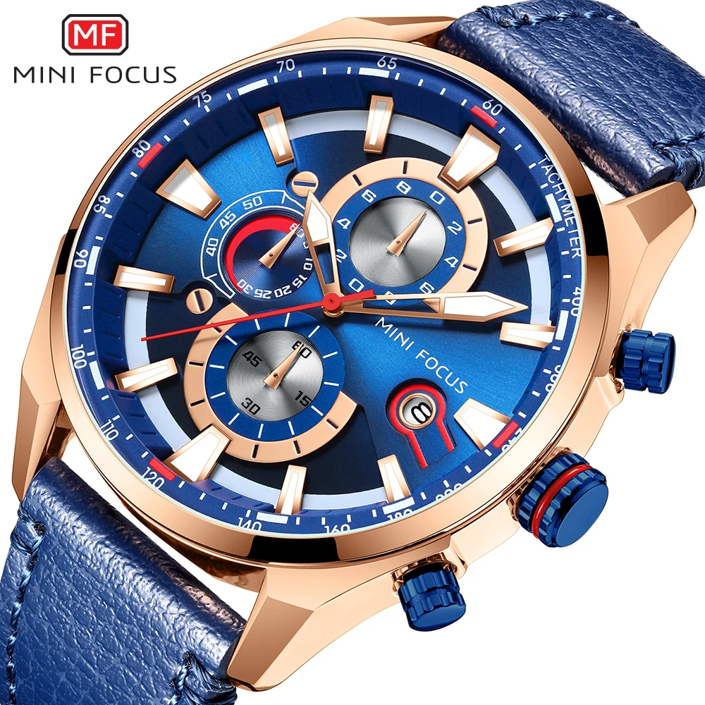 

MINI FOCUS Fashion Men's Watches Waterproof Sport Luxury Brand Quartz Wristwatches Reloj Hombre Relogio Masculino Leather Strap