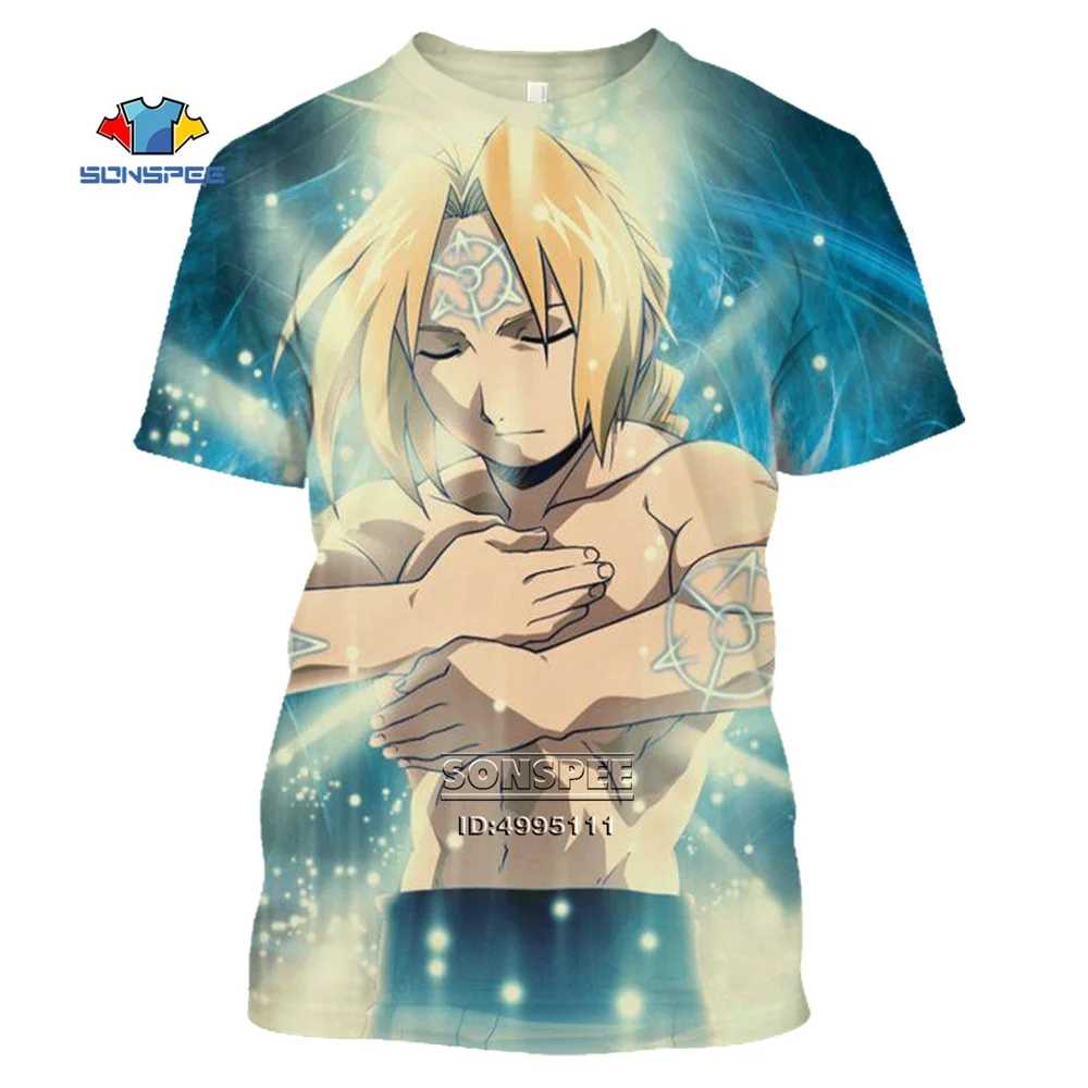 

SONSPEE 3D Fullmetal Alchemist Brotherhood Men's T Shirts Casual Harajuku Vintage Anime Edward Elric Tops Mens Tee Shirt Homme