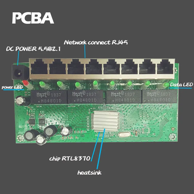 Модуль гигабитных коммутаторов 8 портов 1000 Мбит/с Переключатель PCBA UTP с медной