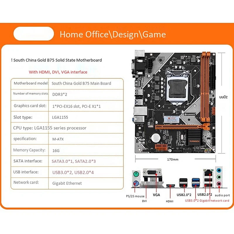 Материнская плата HUANANZHI B75 для LGA1155 разъем I3 I5 I7 ЦП Xeon USB 3 0 SATA III DDR3 LGA 1155 материнская