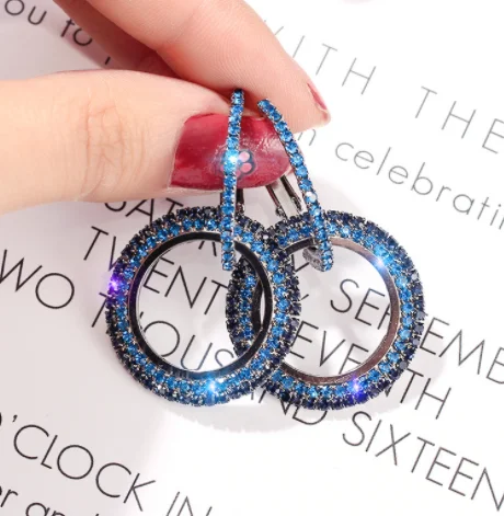 Модные новые стильные большие круглые серьги обручи с кристаллами Длинные