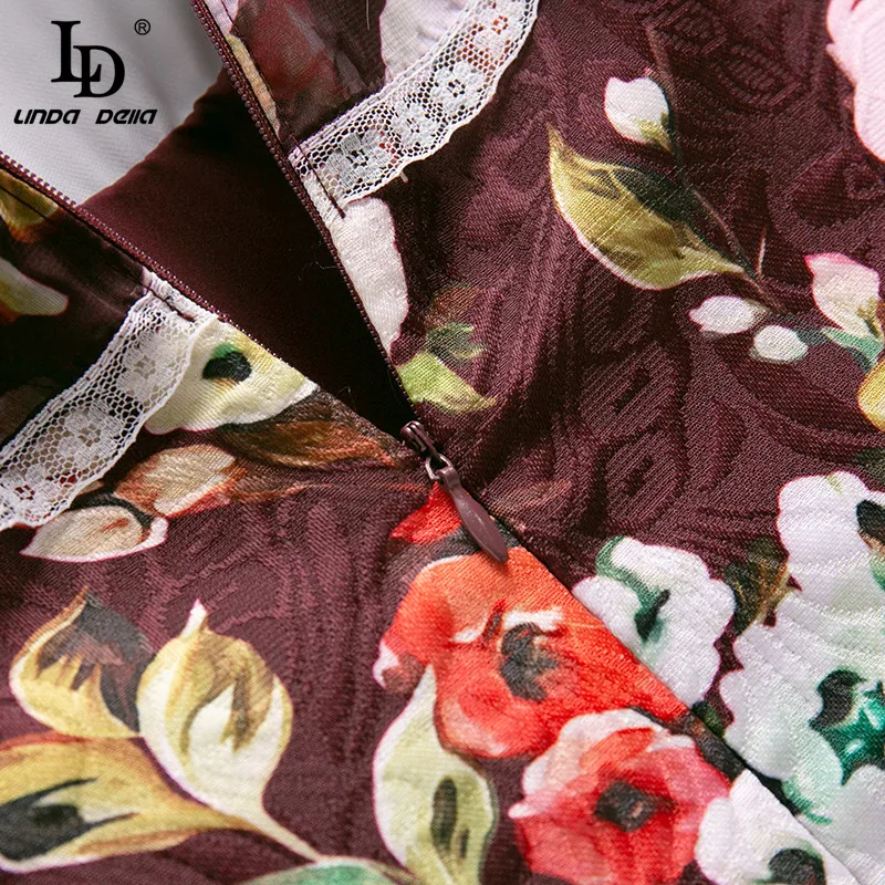 

LD LINDA DELLA Summer Fashion Designer Mini Dress Women's Elegant Mesh Lace Patchwork Floral print Vintage Jacquard Short Dress