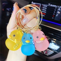 creative cartoon crystal little yellow duck keychain cute backpack pendant car key ring fashion couple jewelry accessories gift