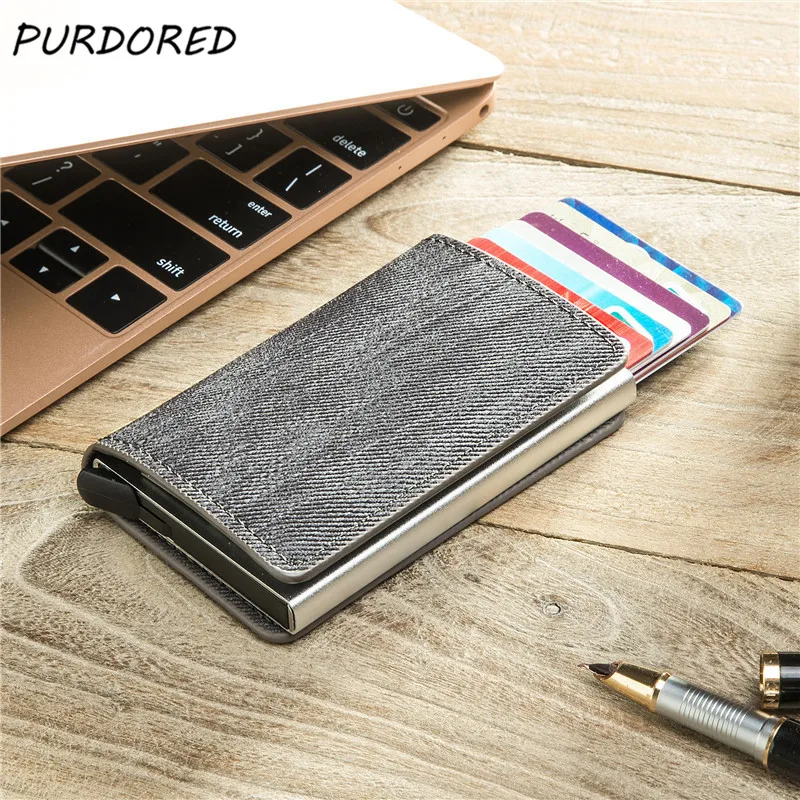 PURDORED 1 шт. RFID мужской держатель для карт джинсовый кошелек кредитных алюминиевый