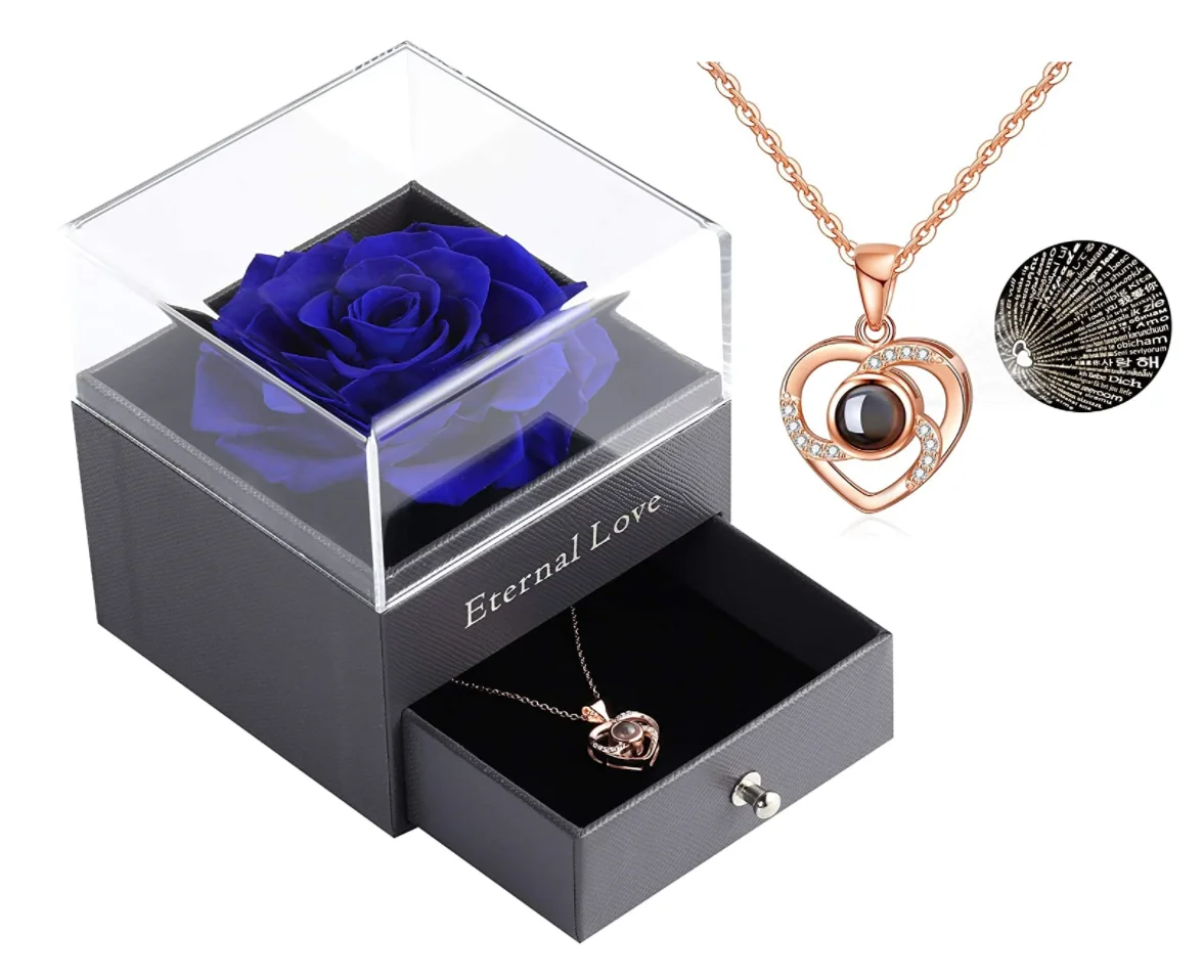 

100% natural rose gift box with exquisite Necklace Mother's Day Best gift for Woman